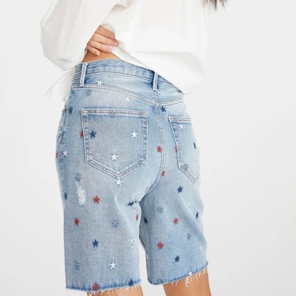 NWT Driftwood x Free People Embroidered Denim Bermudas in Starry Eyed size 29 - Picture 6 of 12